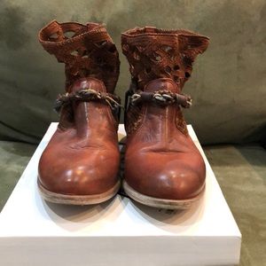 Free People leather cowboy boots w beaded detail